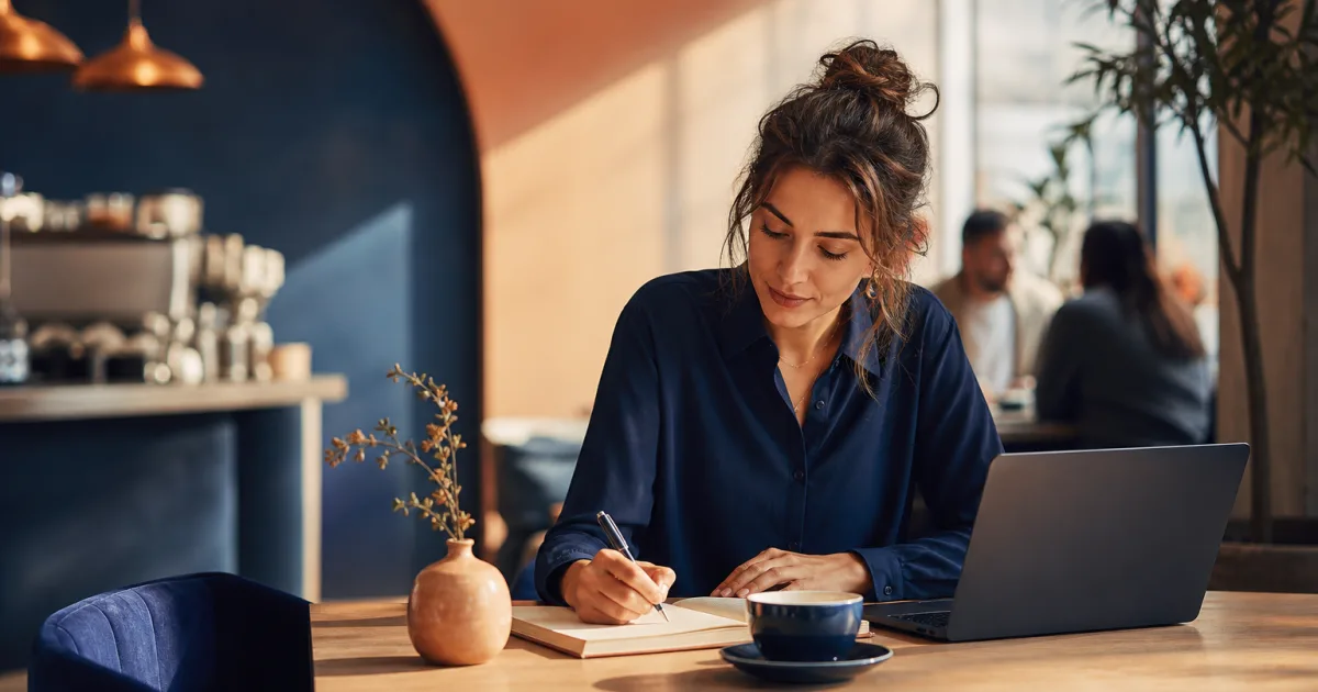 Small business owner reviewing a customer profile with notes and next actions