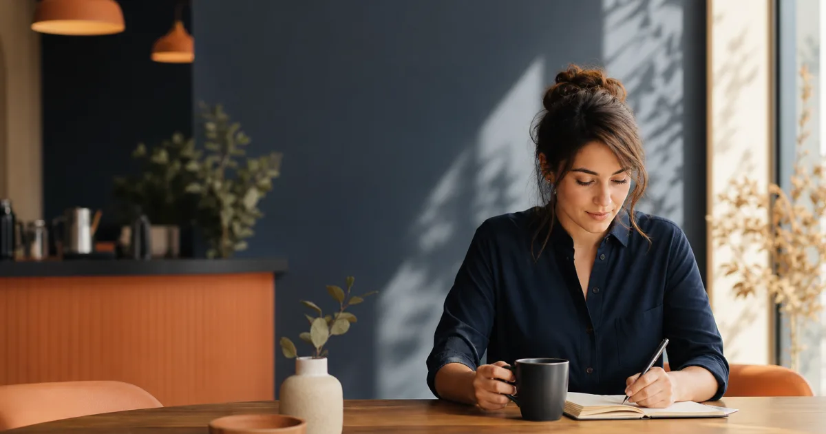 Small business owner reviewing customer referral source notes and follow-up actions